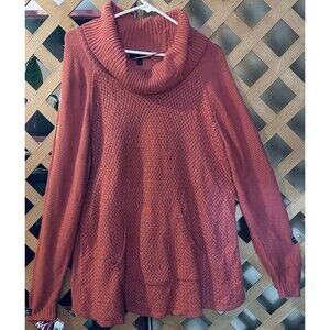 LANE BRYANT Cowl Neck Basket Weave Coral Sweater Roo Pocket 18/20